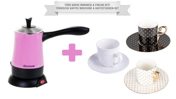Duygu Pembe Türk Kahvesi Makinesi & Türk Kahve Fincan Seti
