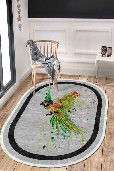 Birkilim Oval Yıkanabilir İpeksi Kaymaz Taban Dekoratif Halı | MLN-IP-O-HS-253