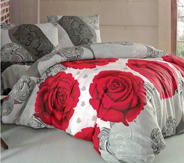 Hoffmanns Cotton Çift Kişilik Nevresim Takımı 4 Prç Gül - Kalp Tasarımı