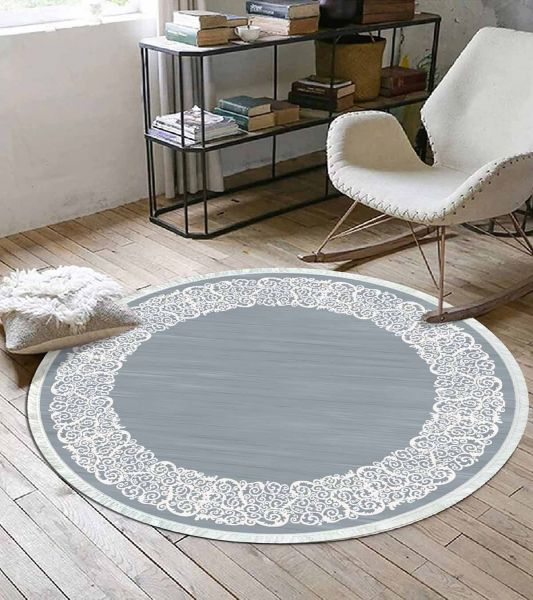 Birkilim Yuvarlak Yıkanabilir Dekoratif Halı İpeksi Kaymaz Taban | MLN-IP-YU-HS-523