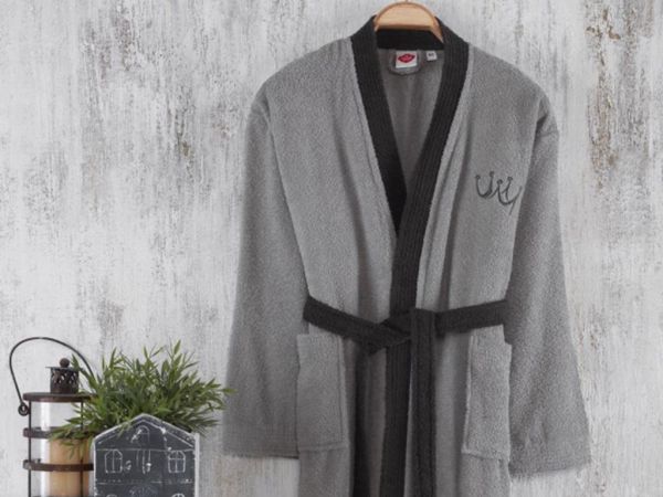 Cottonbox Fine Single Bathrobe رمادي - أسود
