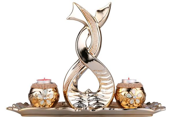 Almina 4 Parça Porselen Dekoratif Mumluk | Altın | Al-2546-g