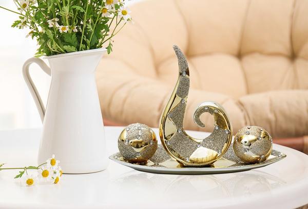 Dekonaz Altın Rengi Dekoratif Mumluk - 4 Parça