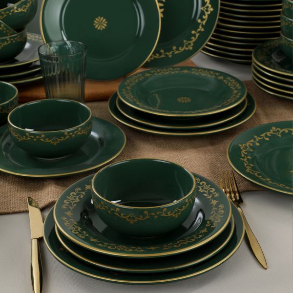 Riva Green Gold Dinnerware 48 Pieces for 12 People | ceramics
