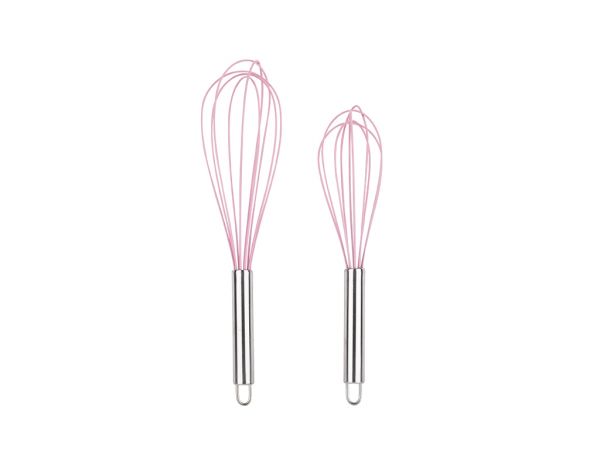 048-06-ensemble fouet en silicone rose clair avec manche en métal