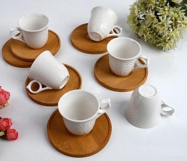 Bayev Beyaz 6 Kişilik Fincan Takımı Ve Ahşap Altlığı 101215-12-