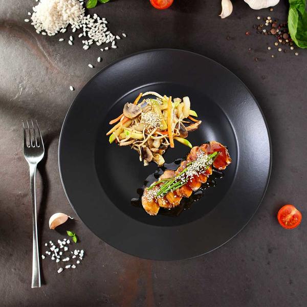 طبق مكرونة دلتا أسود غير لامع 26 سم | كيراميكا