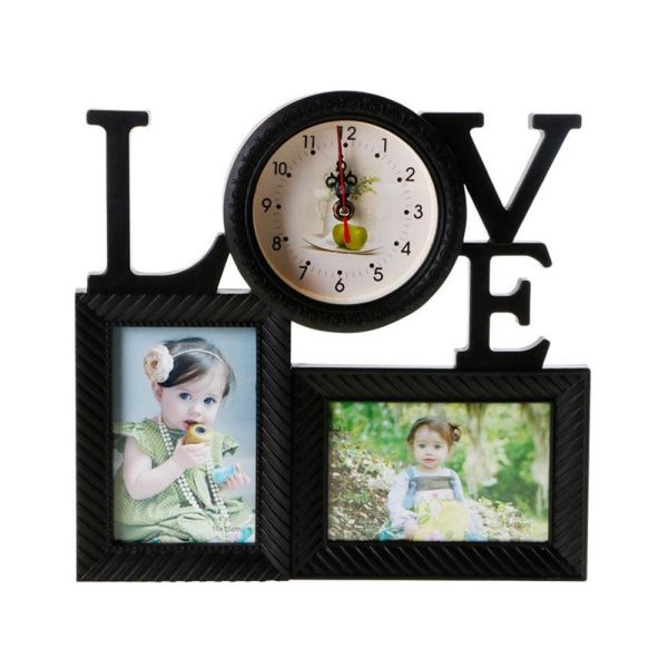 Love Picture Framed Wall Clock Black