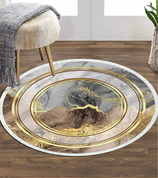 Birkilim Yuvarlak Yıkanabilir Dekoratif Halı İpeksi Kaymaz Taban | MLN-IP-YU-HY-1180