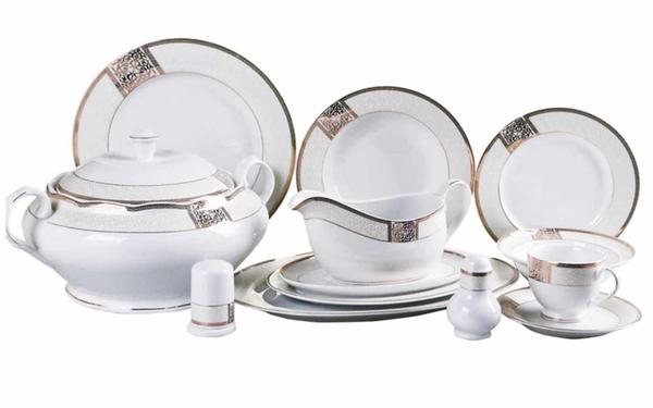 Tac Hermes Brush Gold Porzellan Ess Set 86 Teilig für 12 Personen 