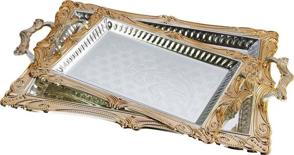 Dekonaz 2'li Çay ve Servis Tepsisi | Altın