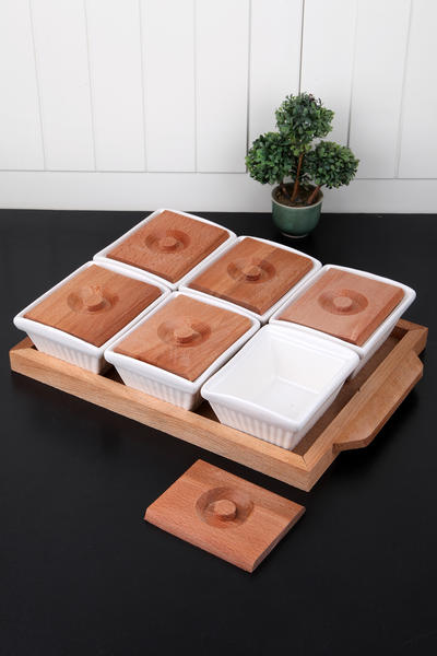 صينية خشبية ، 6 حجرات ، فطور فاخر