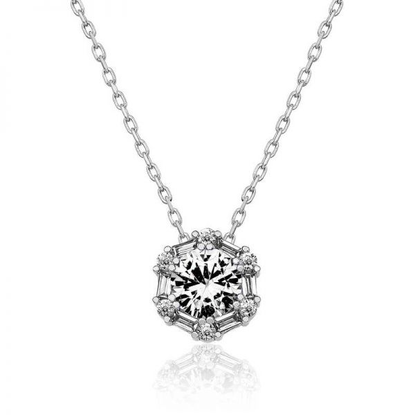 Gümüş Buz Beyazı Baget Taşlı Bayan Kolye