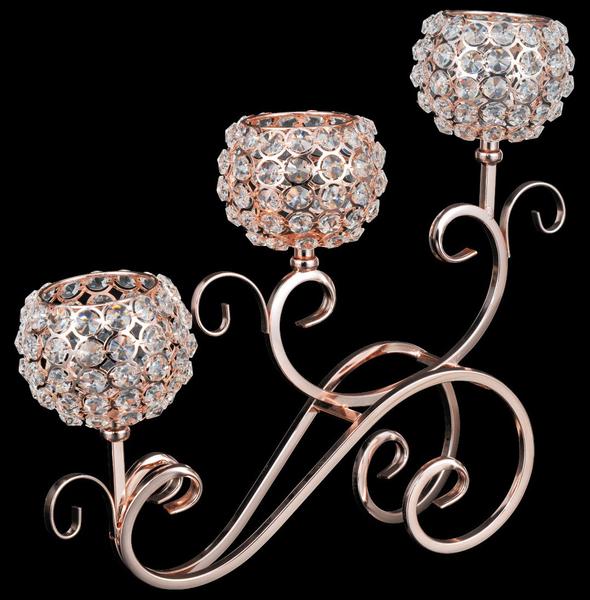 Dematex 3'lü Lüks El Yapımı Kristal Taşlı Mumluk | Bakır