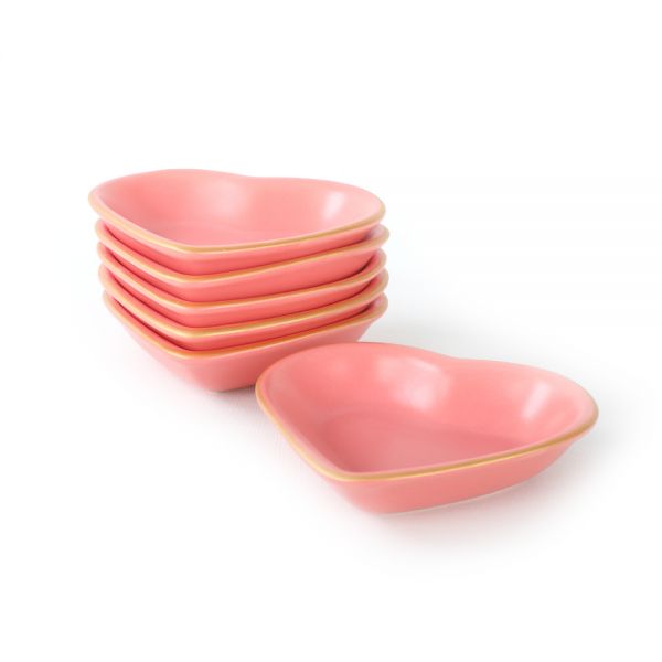 Keramika | 6 Adet Mat Pembe Kalp Çerezlik