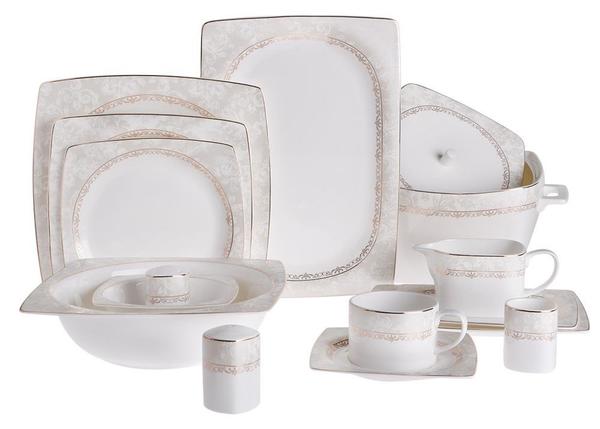 Korkmaz Bone Selection 86 Parça Kare Porselen Yemek Takımı | 12 Kişilik | A8417
