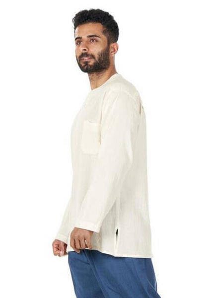 Zero Collar 3 Button Shilebezi Hajj Umrah Summer Shirt Cream