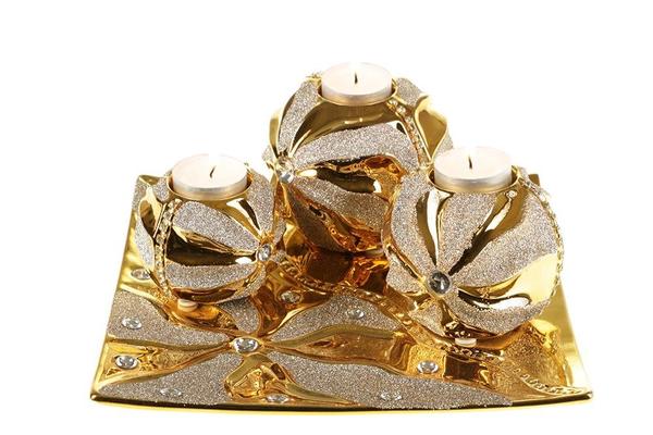 Almina 3'lü Dekoratif Mumluk Altın | AL-3490-GOLD