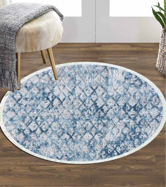 Birkilim Yuvarlak Yıkanabilir Dekoratif Halı İpeksi Kaymaz Taban | MLN-IP-YU-HY-1060