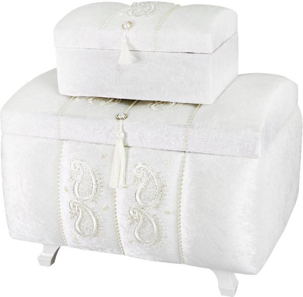 Dekonaz 2'li İnci Süslemeli Çeyiz Sandığı | Krem | SDK-0022