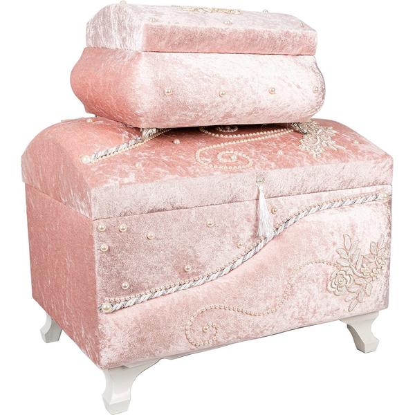 Dekonaz 2'li Süslemeli Çeyiz Sandığı | Pudra | By-sdkast02p