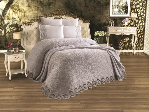 Fransız Güpürlü Gamze Battaniye Takımı Gri