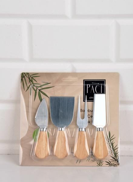 Bayev | 4 Parça Çelik Bambu Saplı Servis Seti