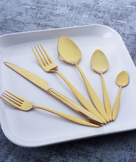 Acar Kitchen | Venice 36 Pieces 6 Person Gold Cutlery Set