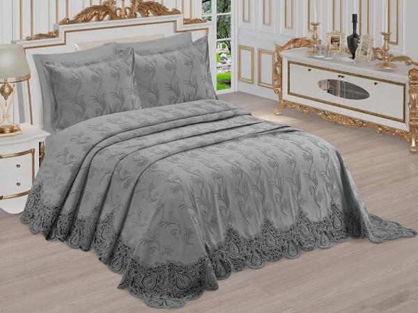 Dowry Land Palmira طقم شنيل بيكيه مطرز باللون الرمادي