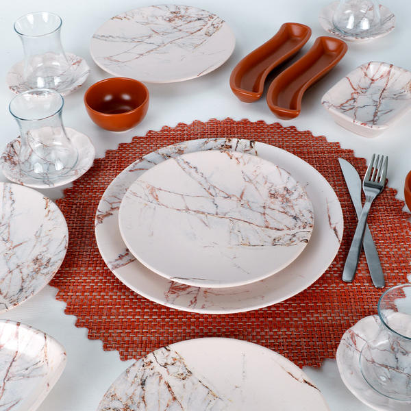 طقم فطور من الرخام البني 19 قطعة لـ 4 أشخاص - 17802 | كيراميكا