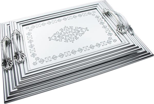 Dekonaz 2'li Aynalı Tepsi | Gümüş | By-ct9022