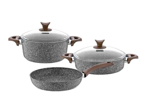 Taç Granit Plus 5 Parça Tencere Seti Ahşap Sap | Gri | TAC-3136