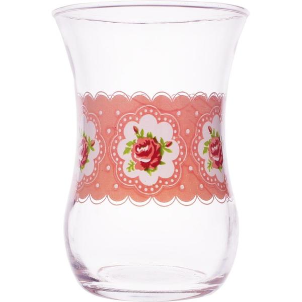 Lav Mona 6'lı Çay Bardağı Seti Gül Desenli | Pembe