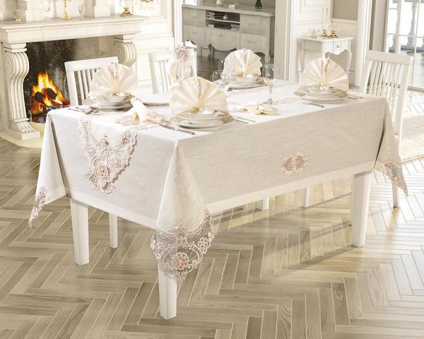 Burçin Masa Örtüsü Takımı 26 Parça Krem