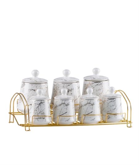 Acar Mutfak | Porselen 7 Parça Beyaz Baharat Takımı