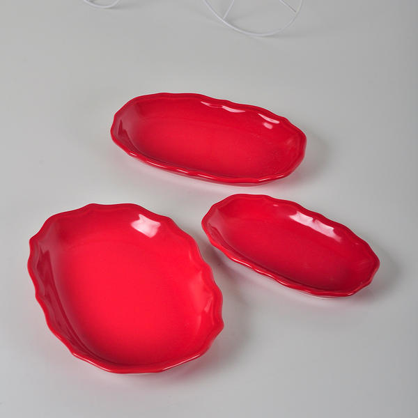 Kırmızı Romeo Kayık Tabak 19-22-25 Cm 3 Adet | Keramika