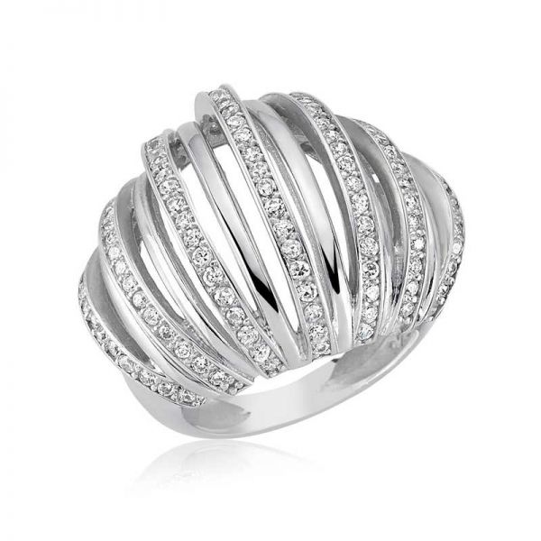 Gümüş Zirkon Taşlı Bombeli Bayan Yüzük