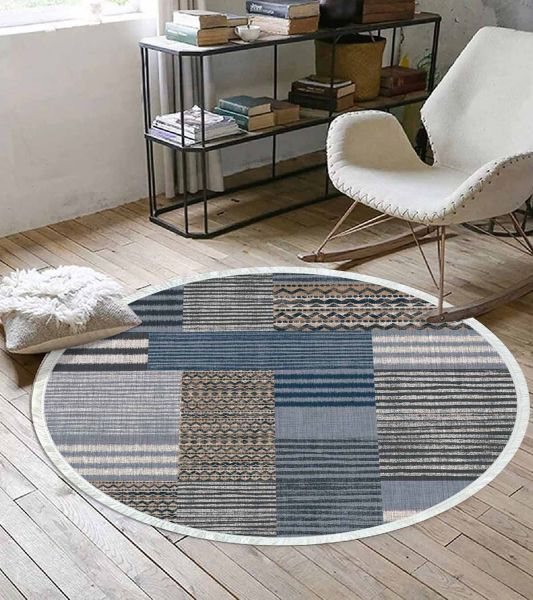 Birkilim Yuvarlak Yıkanabilir Dekoratif Halı İpeksi Kaymaz Taban | MLN-IP-YU-HT-177