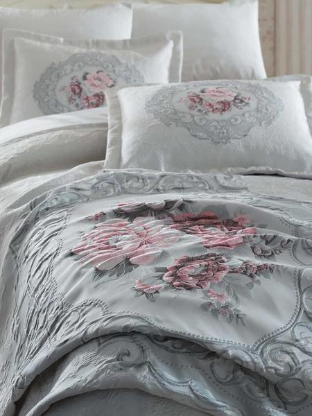 Dantela Elita Jakarlı Pano Yatak Örtüsü Pudra