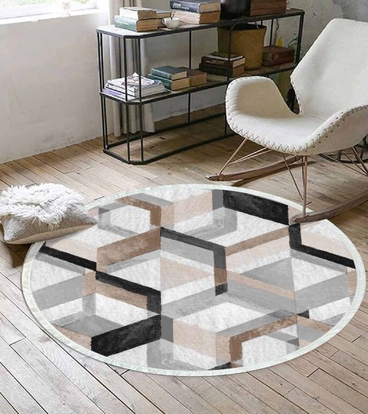 Birkilim Yuvarlak Yıkanabilir Dekoratif Halı İpeksi Kaymaz Taban | MLN-IP-YU-HT-176