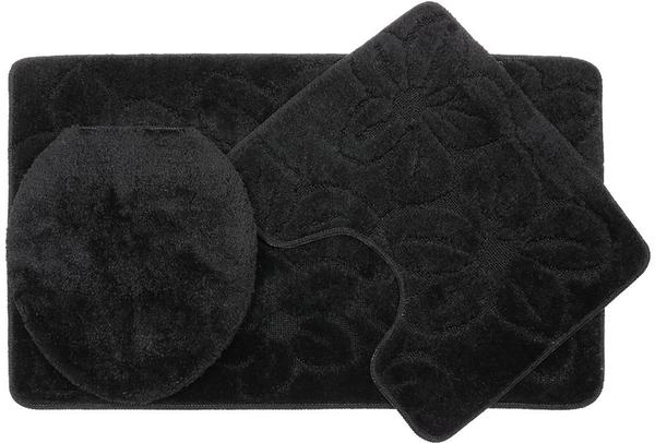 Duygu 3 Parça Banyo Paspas Seti Çiçek Desen | Siyah | Ban-0013