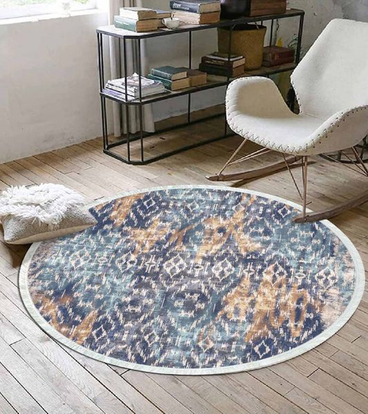 Birkilim Yuvarlak Yıkanabilir Dekoratif Halı İpeksi Kaymaz Taban | MLN-IP-YU-HT-111