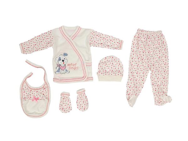 Mini Dogs Hastane Çıkışı Bebek Zıbın Seti 5 Parça Pembe