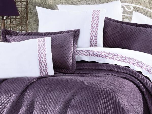 اربح لحاف مزدوج مغطى بكتان ليلك