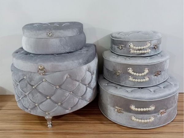 Yarım Ay 5 Li Çeyiz Sandık Takımı Açık Gri