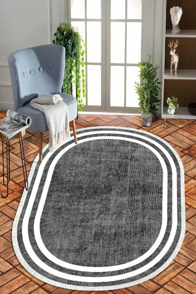 Birkilim Oval Yıkanabilir İpeksi Kaymaz Taban Dekoratif Halı | MLN-IP-O-HT-575