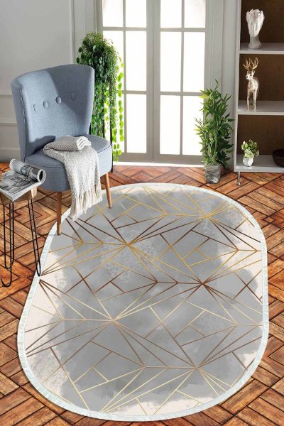 Birkilim Oval Yıkanabilir İpeksi Kaymaz Taban Dekoratif Halı | MLN-IP-O-HT-1382