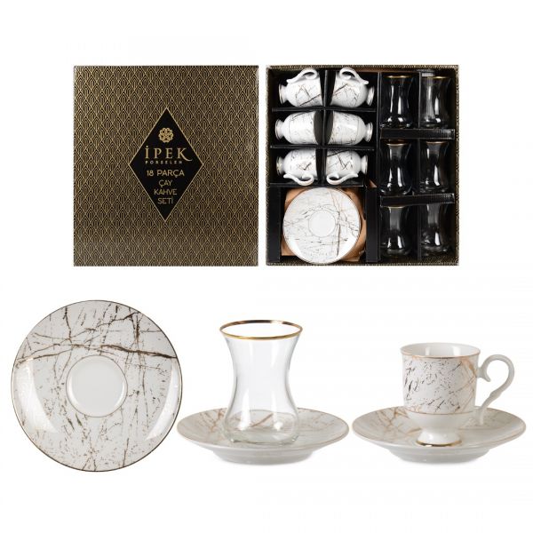 18 PARCA CAY & KAHVE SETI (RON-100 #OG-6082# GOLD & DMT-303 CAY BARD.) |IPEK-1014