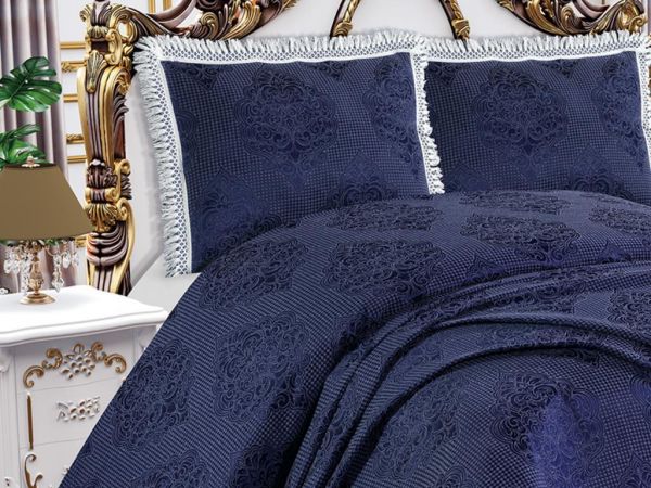 شرشف سرير مفرد من أنكا قطن أزرق كحلي