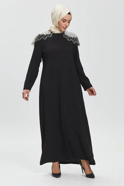 Derin Siyah Omuz İncili Ferace 8020-20